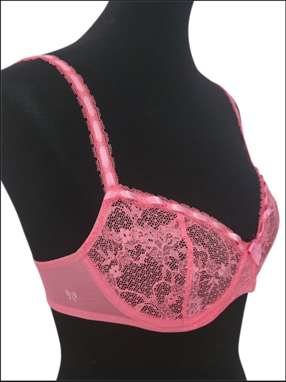 Victoria's Secret Coral Pink Sheer Lace Underwire Demi Cup Bra w Ribbon 34C